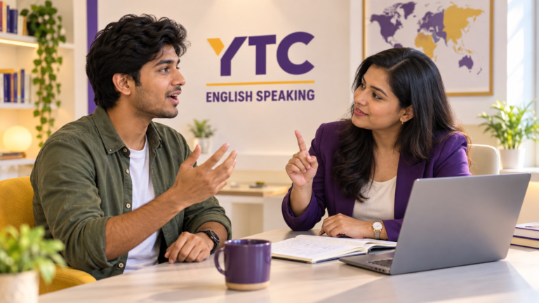 YTC promotional illustration of English conversation learning